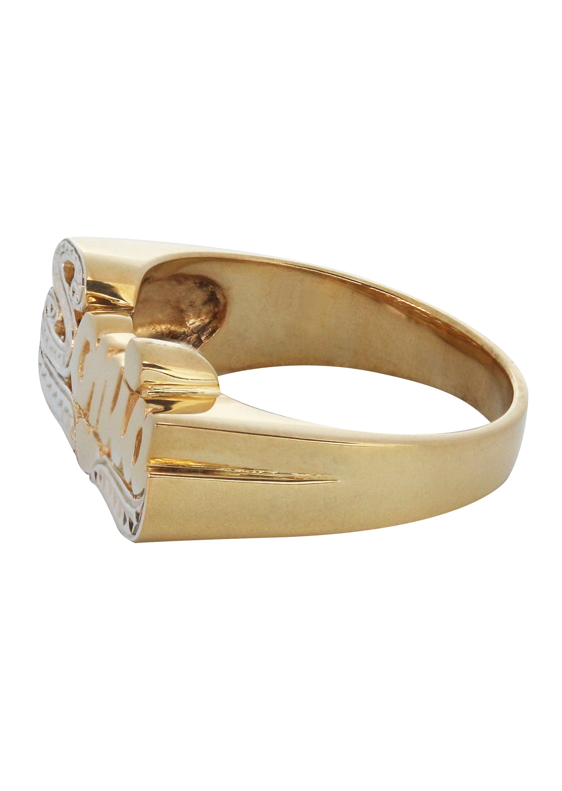 Manufacturer 16 14K Two Tone Diamond Cut Gold Name Ring | Appx. 3.7 Grams
