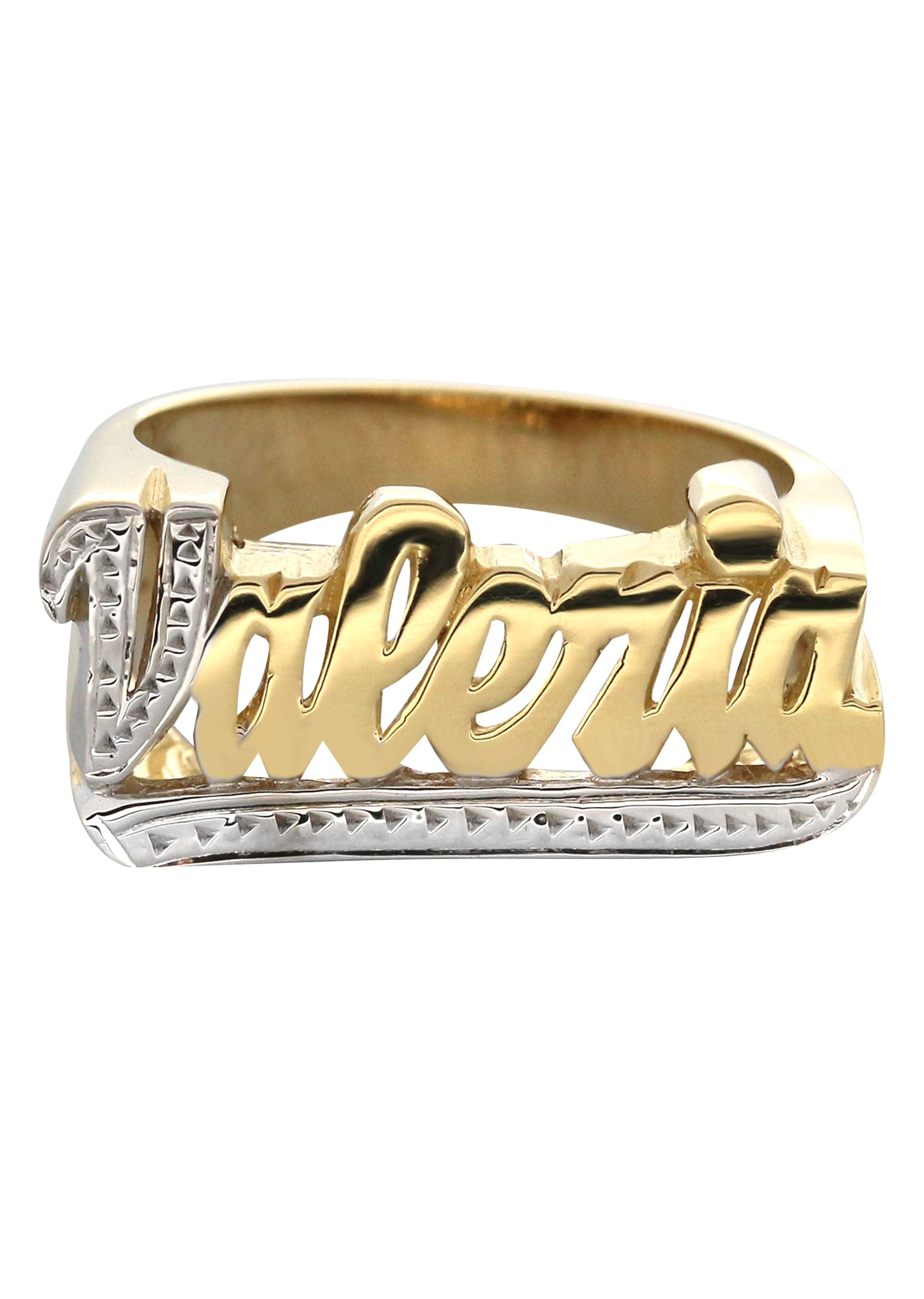 Manufacturer 16 14K Diamond Cut Script Gold Name Ring | Appx. 2.6 Grams