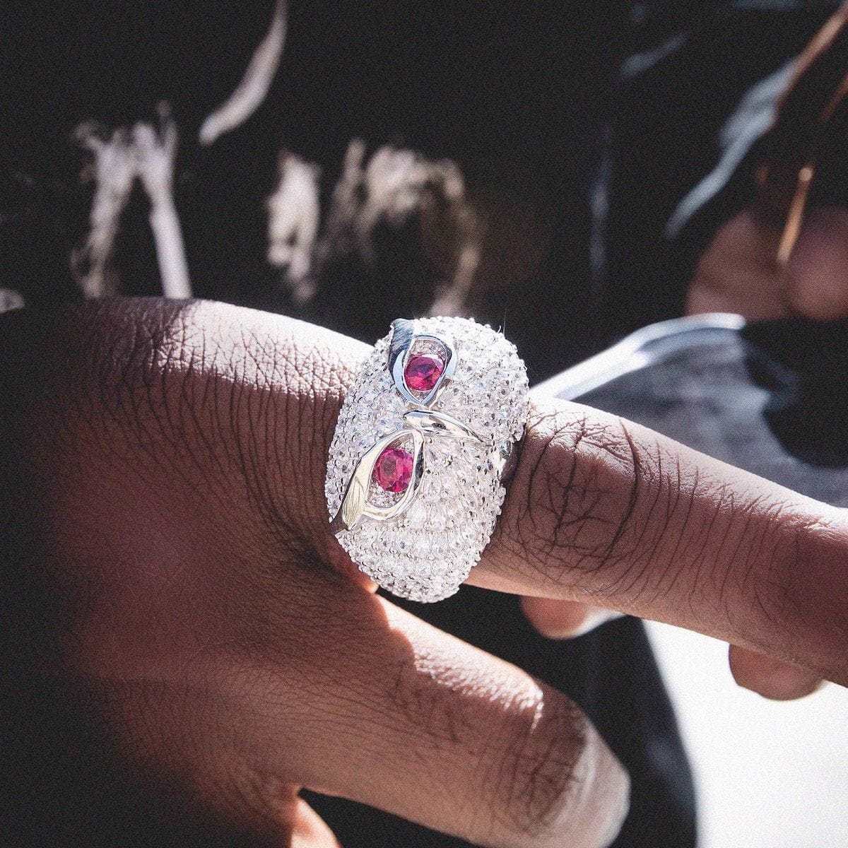 GLD PROMO Iced Owl Ring - White Gold Vermeil