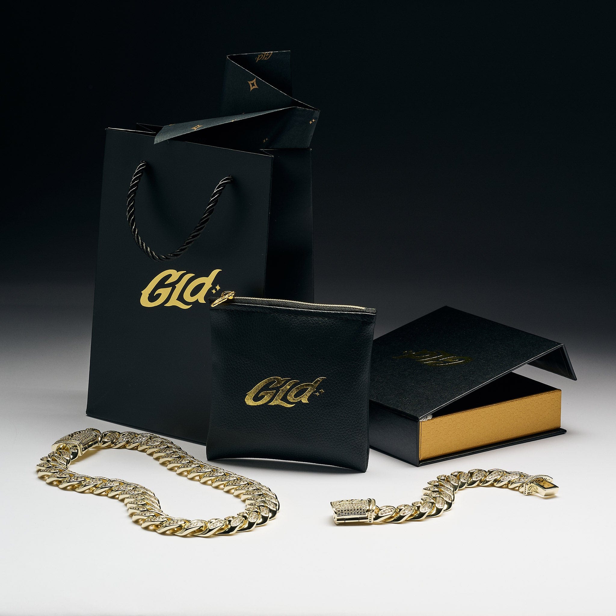 GLD Men Diamond Cuban Chain + Bracelet Gift Bundle in Yellow Gold - 12 mm