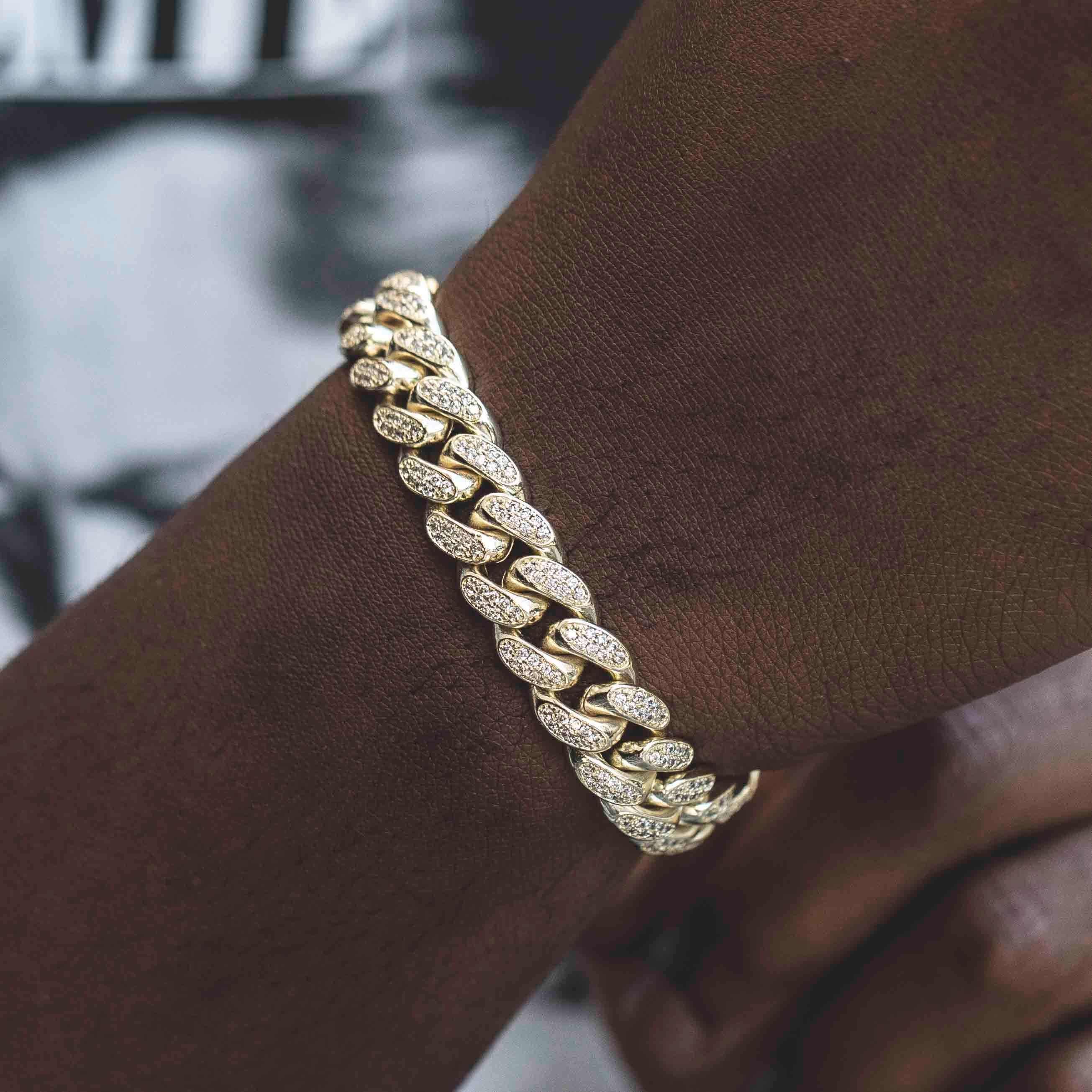 GLD Men Diamond Cuban Chain + Bracelet Gift Bundle in Yellow Gold - 12 mm