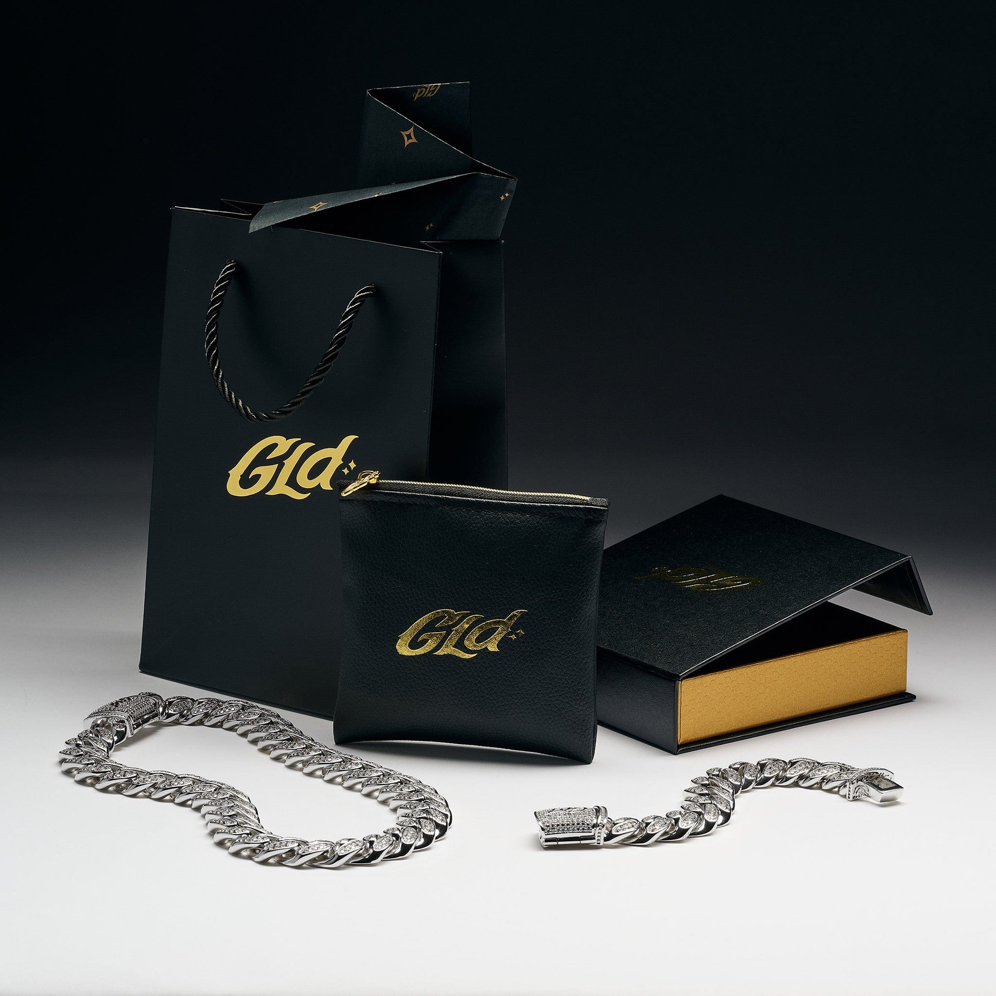 GLD Men Diamond Cuban Chain + Bracelet Gift Bundle in White Gold - 12 mm
