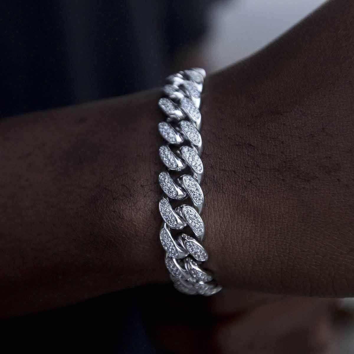GLD Men Diamond Cuban Chain + Bracelet Gift Bundle in White Gold - 12 mm