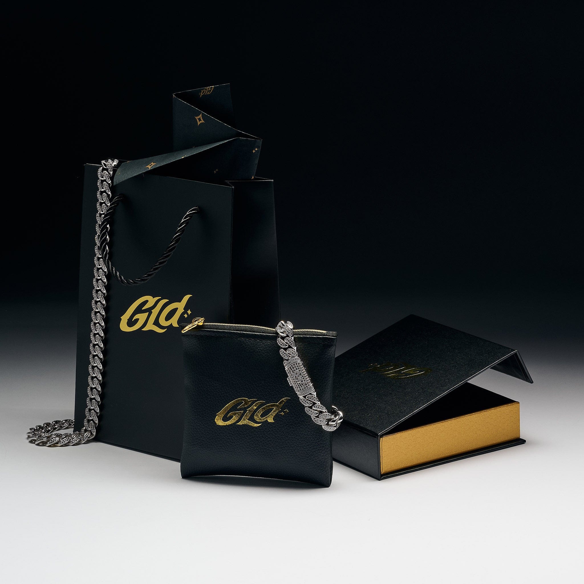 GLD Men Diamond Cuban Chain + Bracelet Gift Bundle in White Gold - 8.5 mm