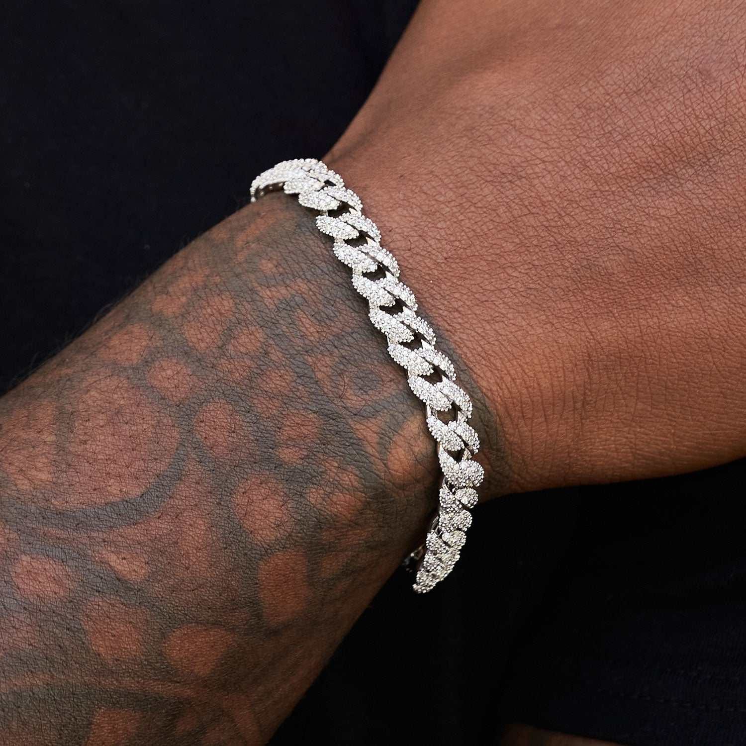 GLD Men Diamond Cuban Chain + Bracelet Gift Bundle in White Gold - 8.5 mm