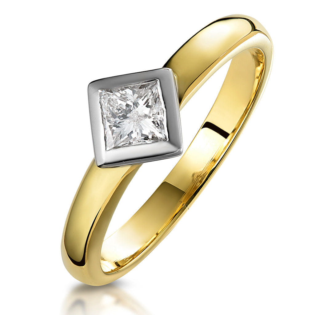 Solitaire 0.35ct Diamond Solitaire Princess Ring in 18K Gold - SIZE P 1/2