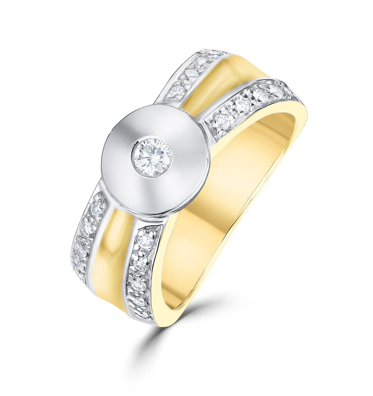 WHITE* Shoulder Diamonds Rubover Ring 18K Gold White Gold 0.30CT - SIZE M