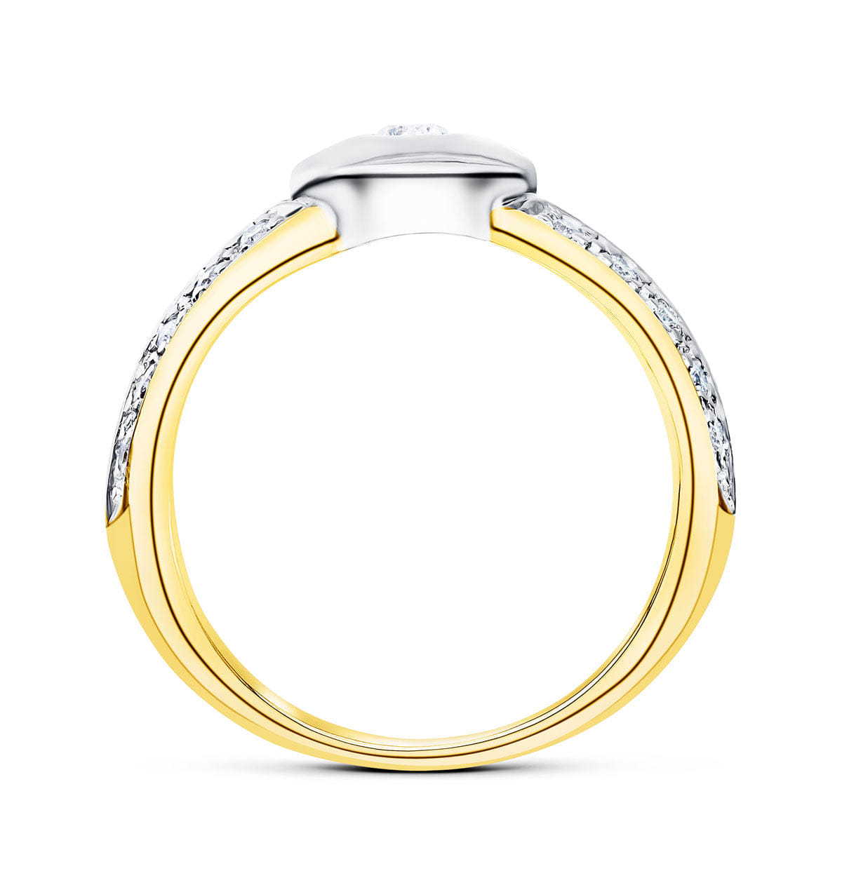 WHITE* Shoulder Diamonds Rubover Ring 18K Gold White Gold 0.30CT - SIZE M