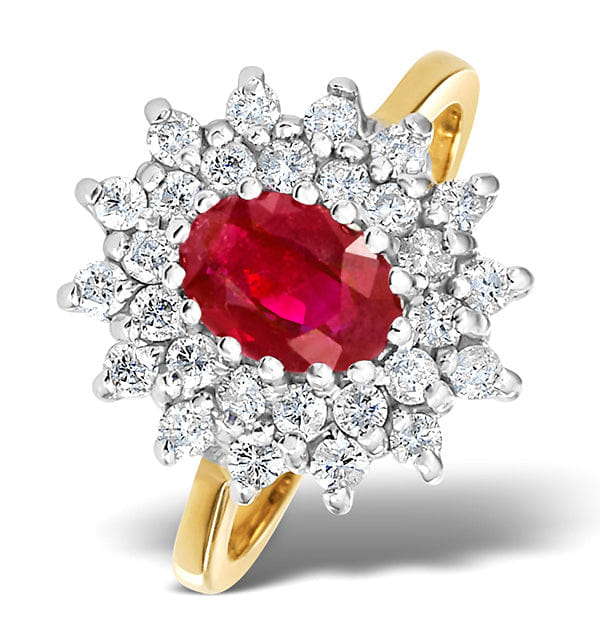 Diamond Ruby 7 x 5 mm And Diamond 18K Gold Ring FET36 - T