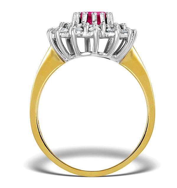 Diamond Ruby 7 x 5 mm And Diamond 18K Gold Ring FET36 - T