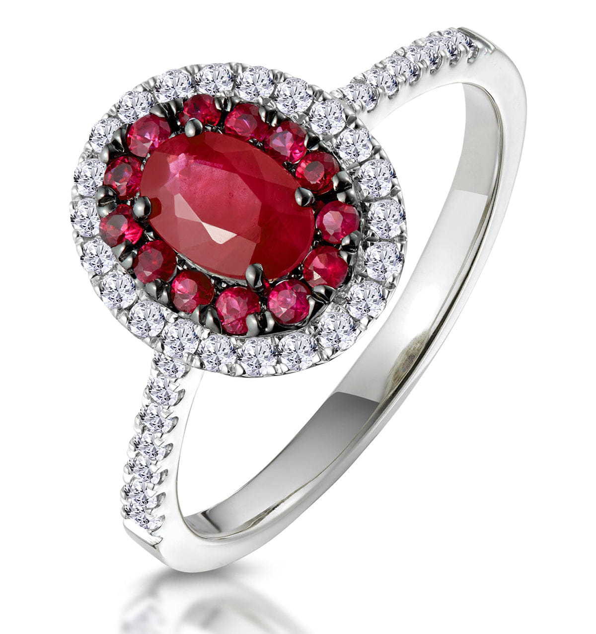 Diamond Ruby and Diamond Double Halo Ring 18K White Gold - Asteria Collection