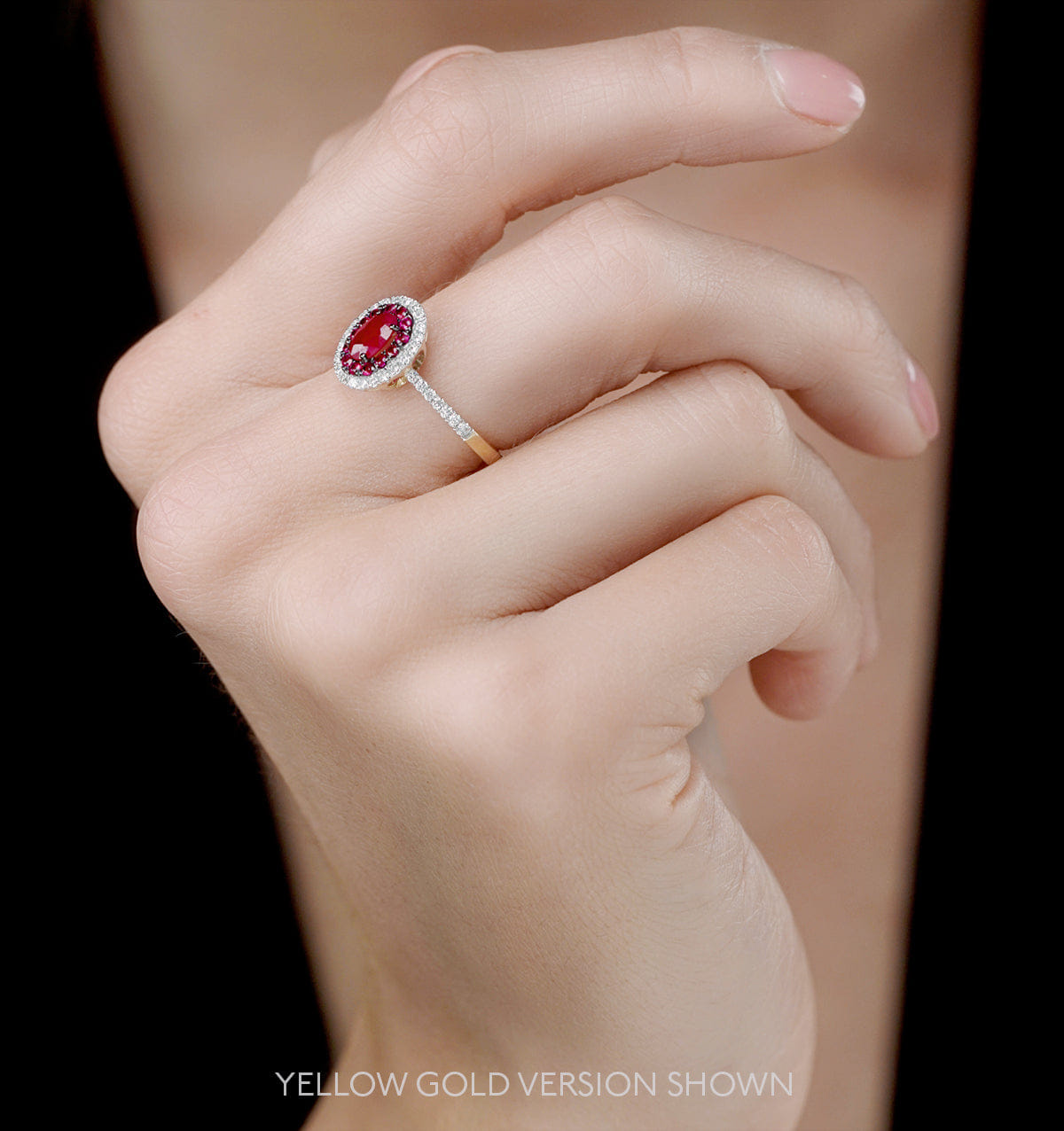 Diamond Ruby and Diamond Double Halo Ring 18K White Gold - Asteria Collection
