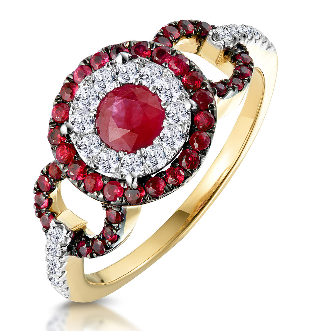Diamond 0.90ct Ruby and Diamond Circles Ring in 18K Gold - Asteria Collection