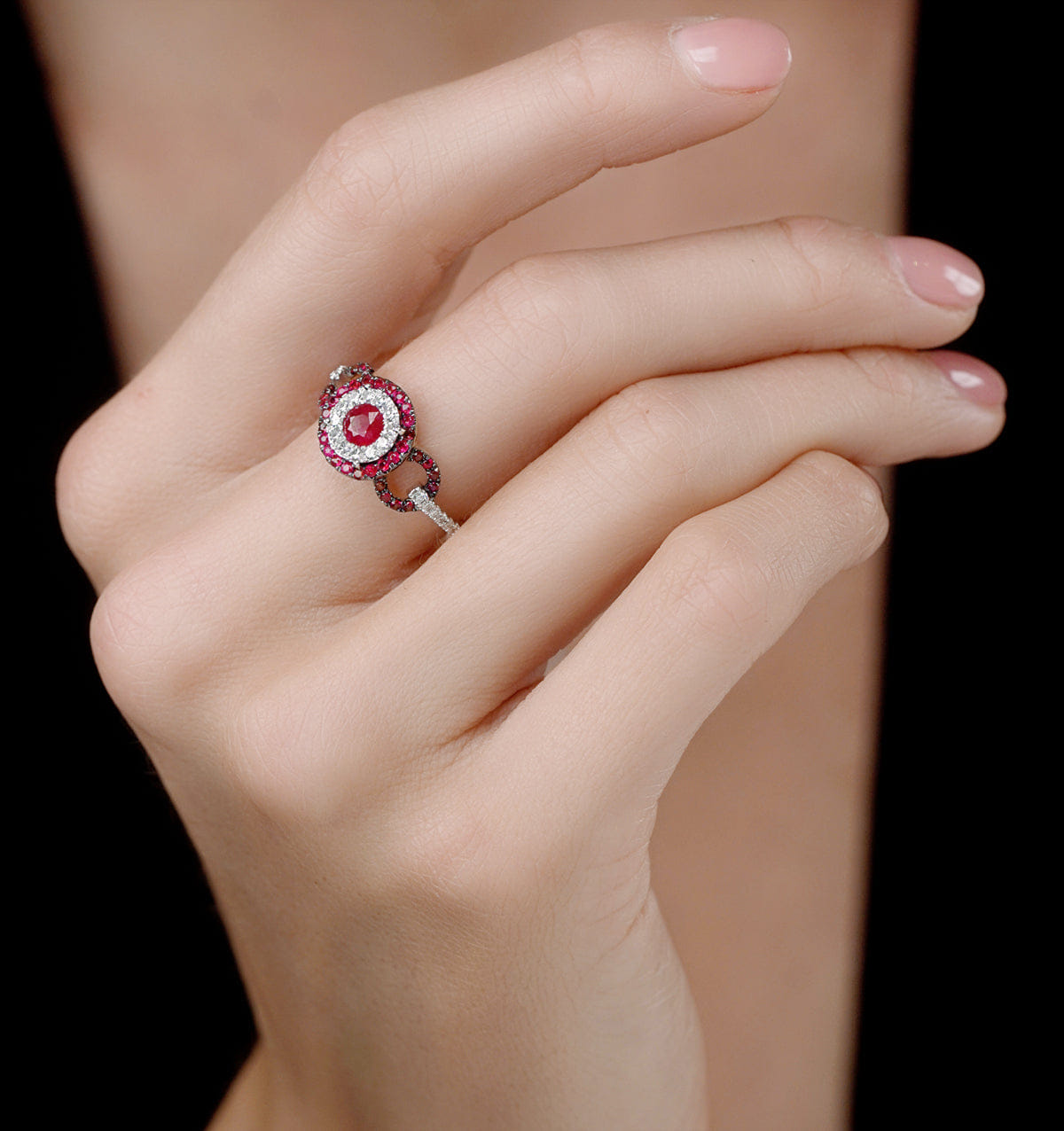 Diamond 0.90ct Ruby and Diamond Circles Ring in 18K Gold - Asteria Collection