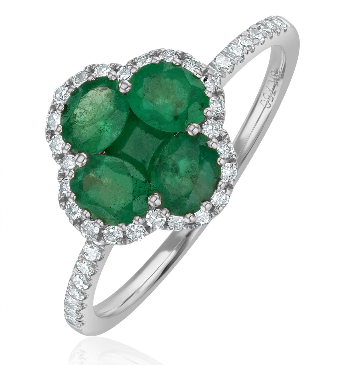 Alegria 1.06ct Emerald and Lab Diamond Ring in 9K White Gold