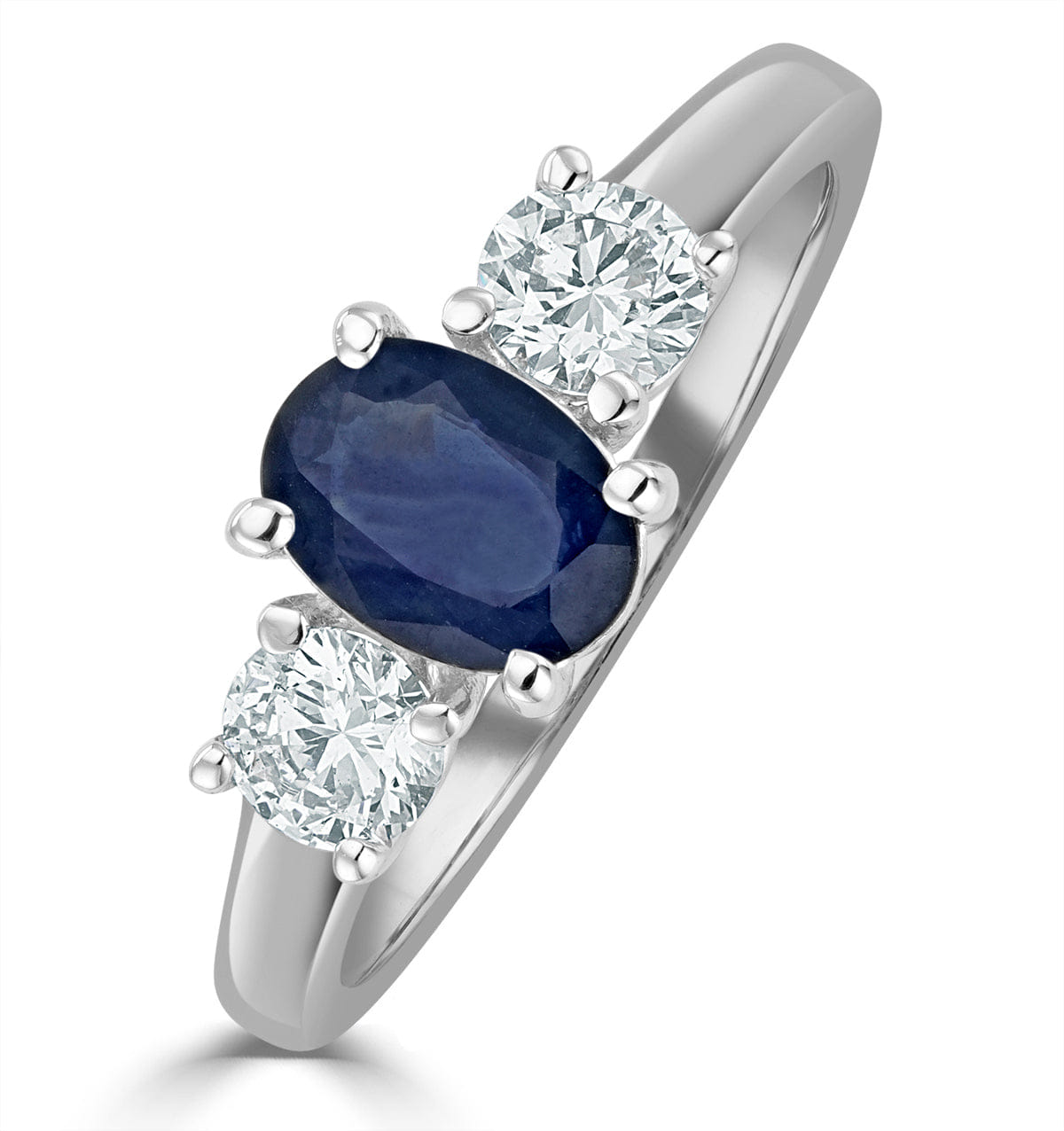 Diamond 0.50ct Oval Cut Sapphire and Lab Diamond 3 Stone Ring in 9K White Gold