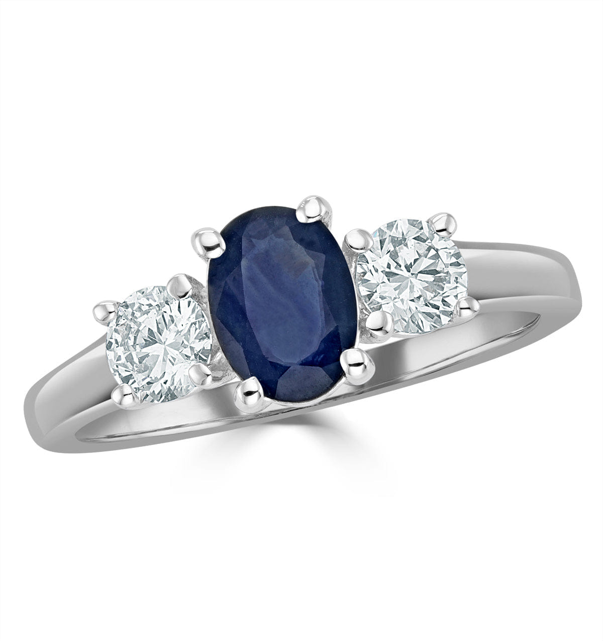 Diamond 0.50ct Oval Cut Sapphire and Lab Diamond 3 Stone Ring in 9K White Gold