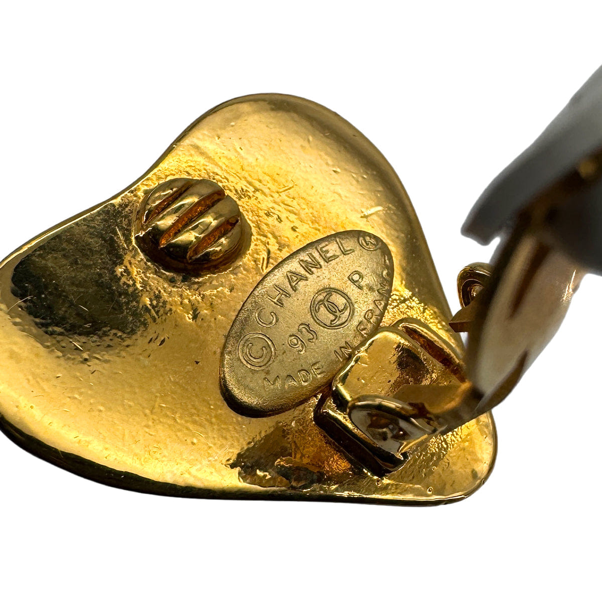VINTAGE CHANEL EARRINGS COCOMARK HEART GOLD ACCESSORY 93P 90323145