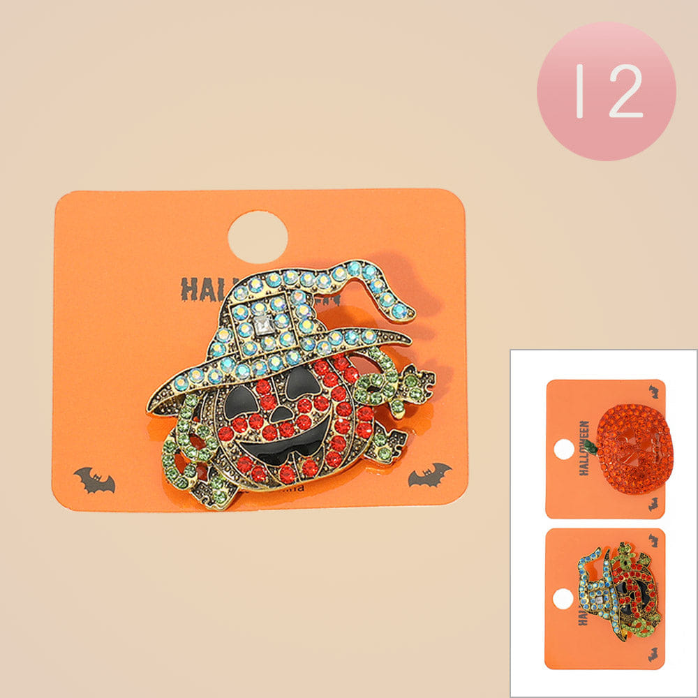 halloween 12PCS - Bling Studded Halloween Pumpkin Pin Brooches