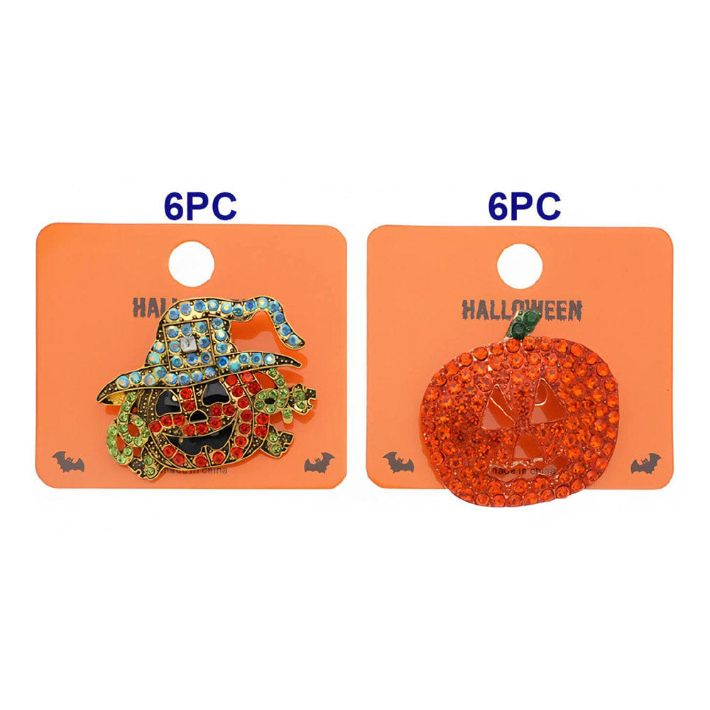 halloween 12PCS - Bling Studded Halloween Pumpkin Pin Brooches