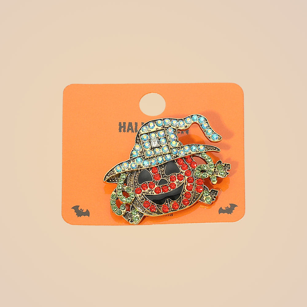 halloween 12PCS - Bling Studded Halloween Pumpkin Pin Brooches