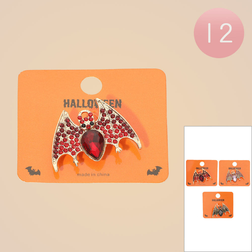 halloween 12PCS - Rhinestone Halloween Bat Pin Brooches