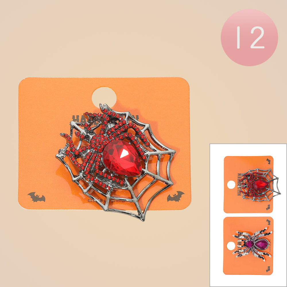 halloween 12PCS - Rhinestone Halloween Spider Web Pin Brooches