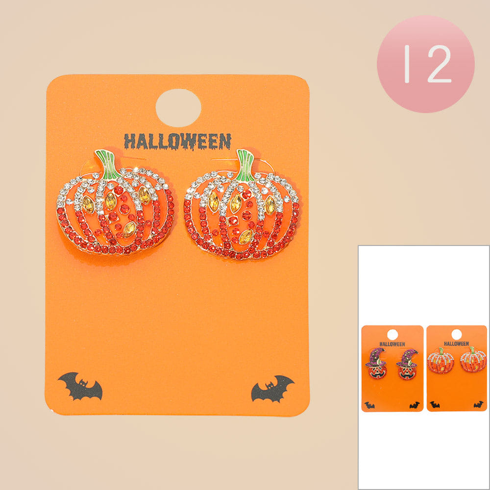 halloween 12Pairs - Bling Studded Halloween Pumpkin Earrings