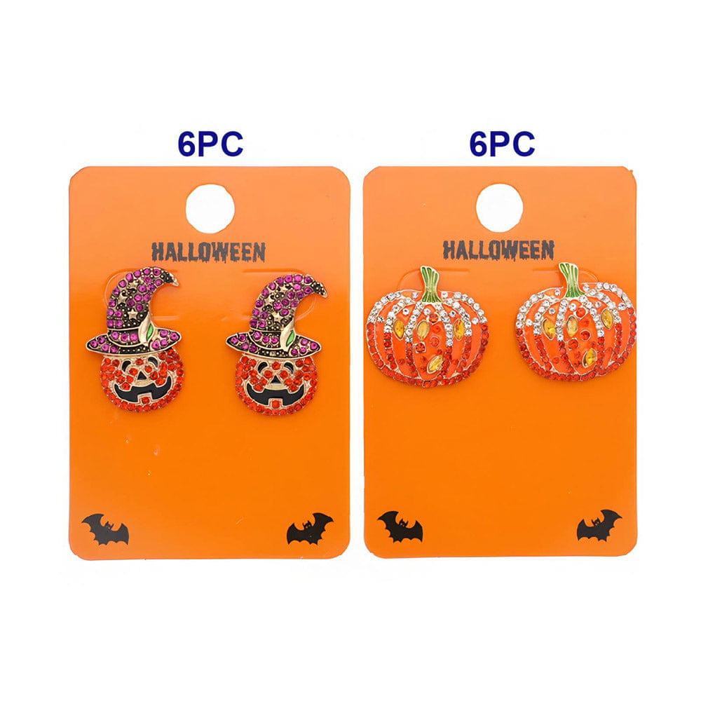 halloween 12Pairs - Bling Studded Halloween Pumpkin Earrings