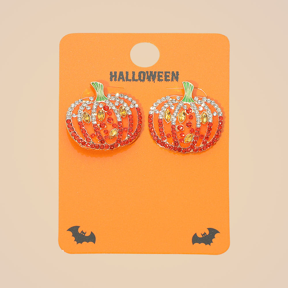 halloween 12Pairs - Bling Studded Halloween Pumpkin Earrings