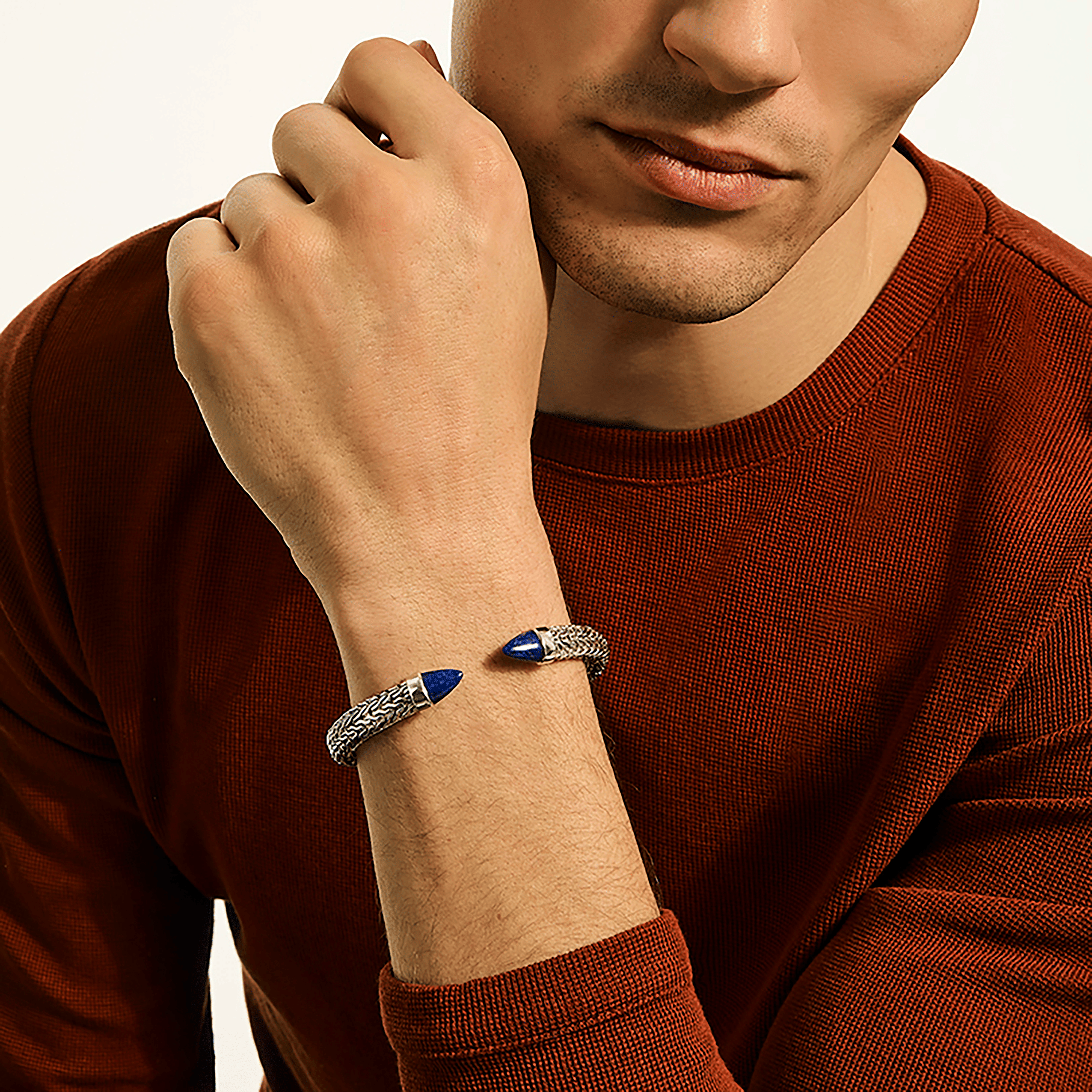 John Hardy Spear 50 Sterling Silver Flex Cuff with Lapis Lazuli, 8.9 mm