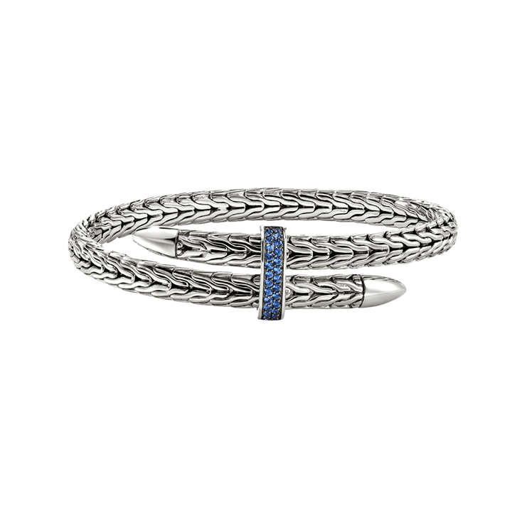 John Hardy Spear Sterling Silver Flex Cuff with Blue Sapphire