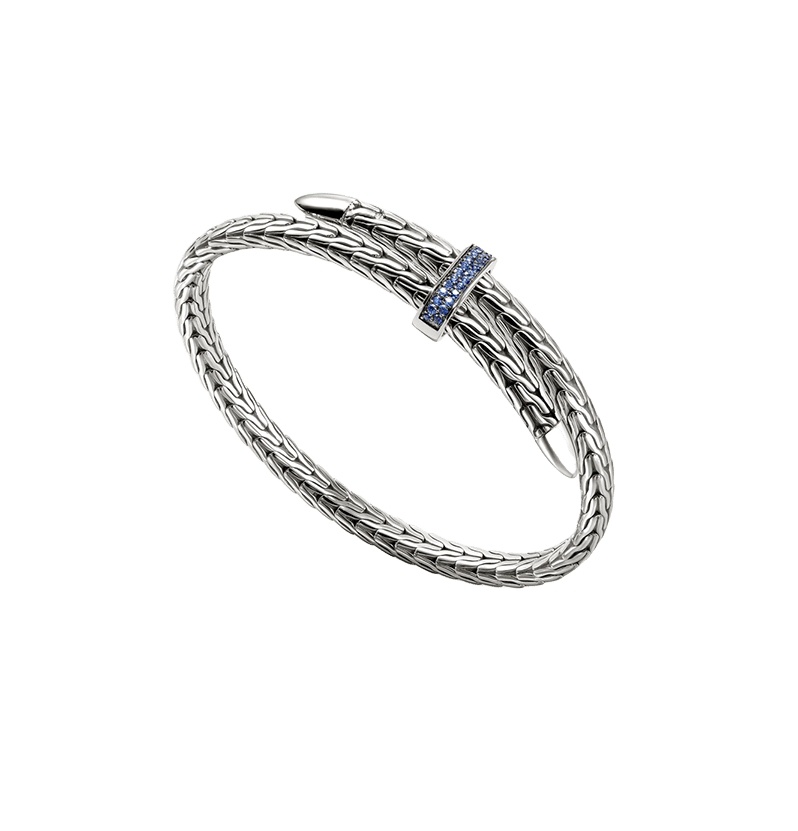 John Hardy Spear Sterling Silver Flex Cuff with Blue Sapphire