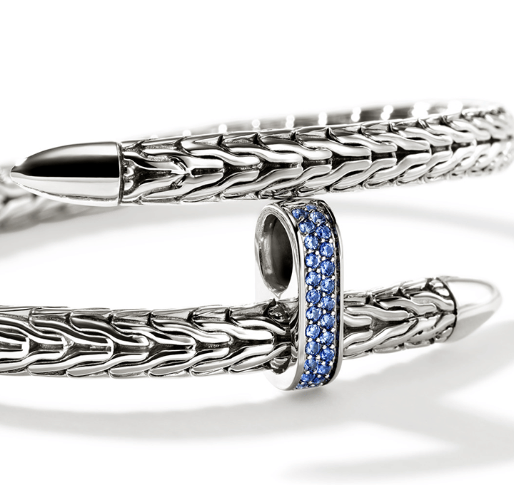 John Hardy Spear Sterling Silver Flex Cuff with Blue Sapphire