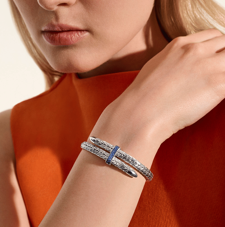 John Hardy Spear Sterling Silver Flex Cuff with Blue Sapphire