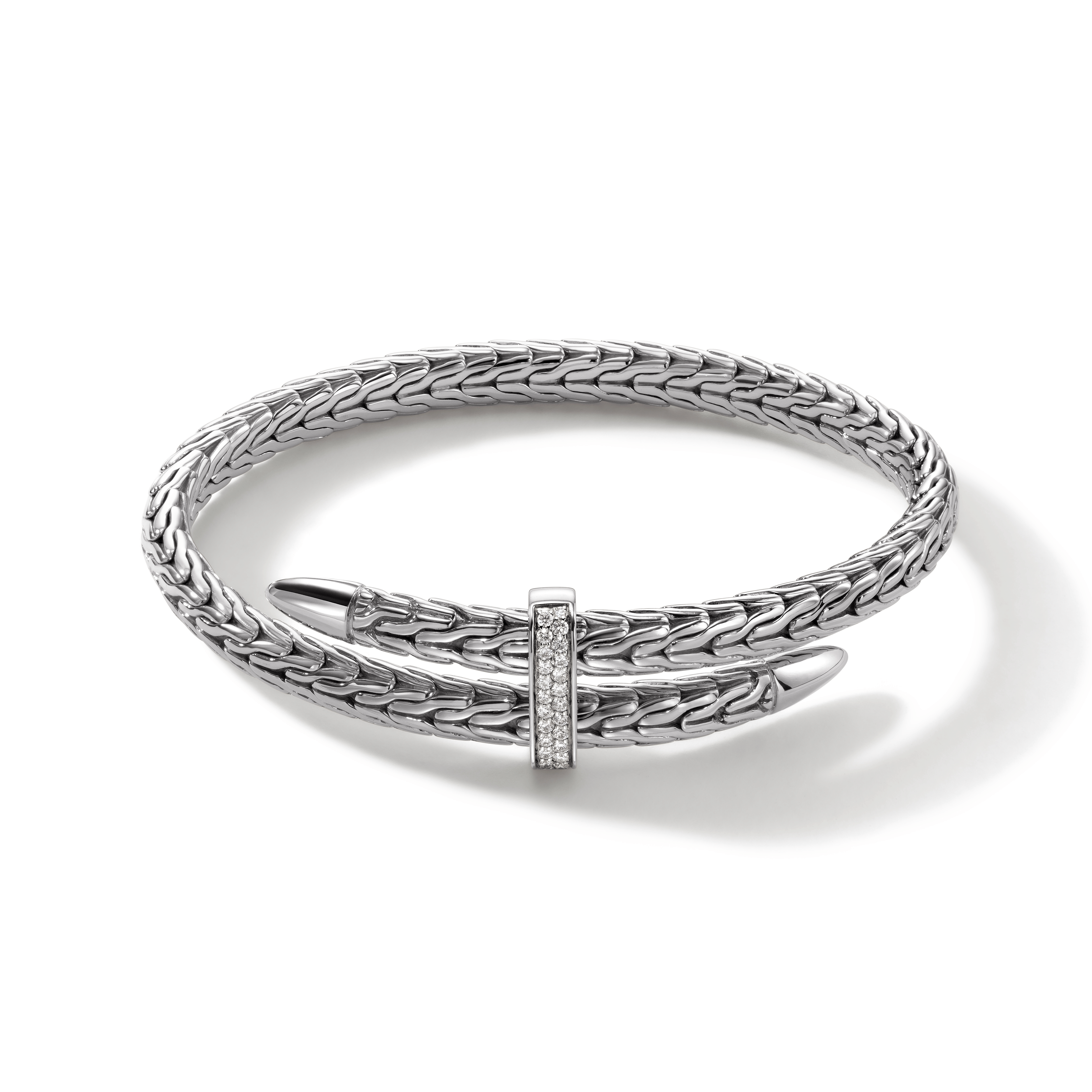 John Hardy Classic Chain Spear Silver Diamond Pave Bypass Flex Cuff