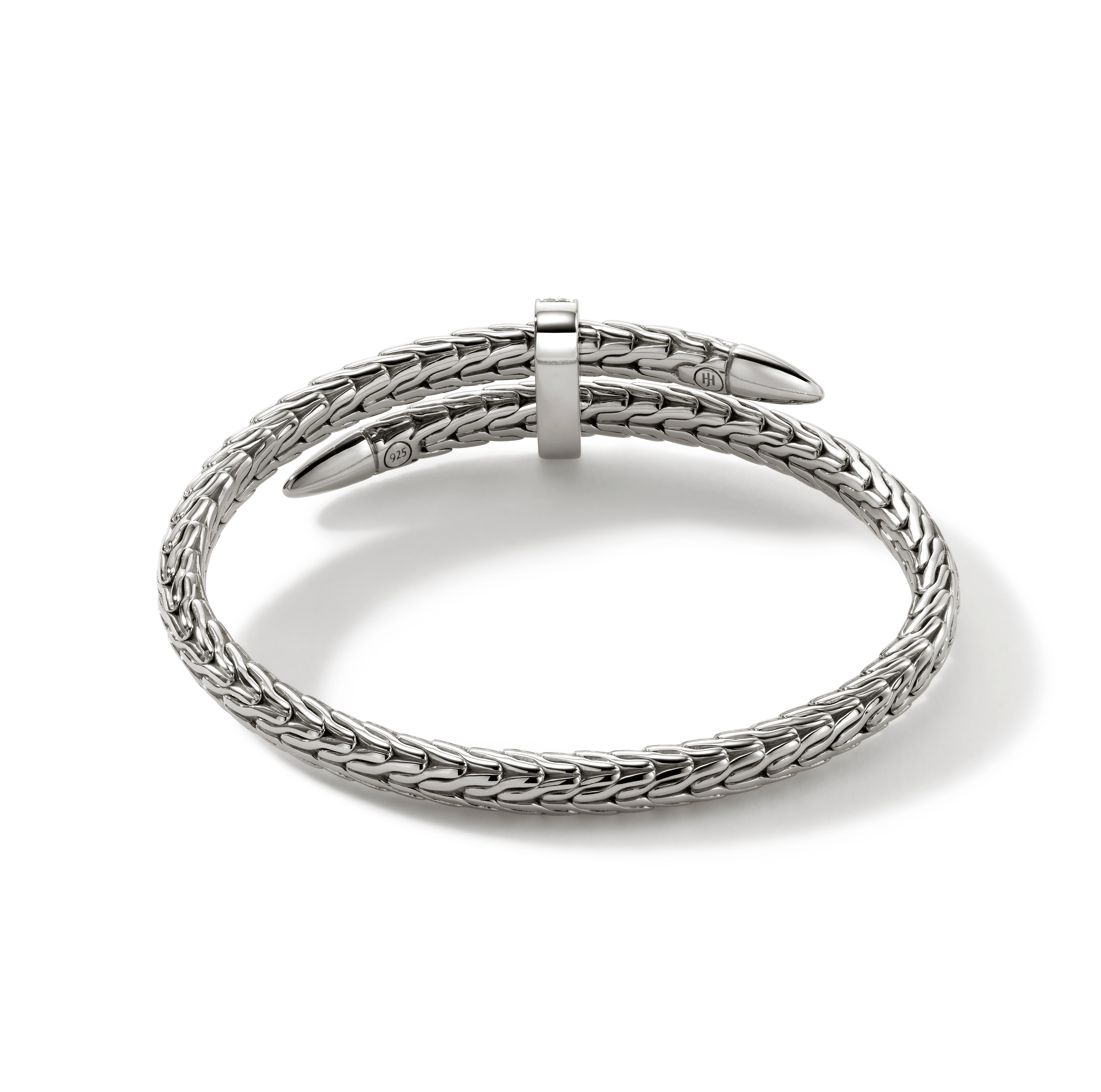 John Hardy Classic Chain Spear Silver Diamond Pave Bypass Flex Cuff