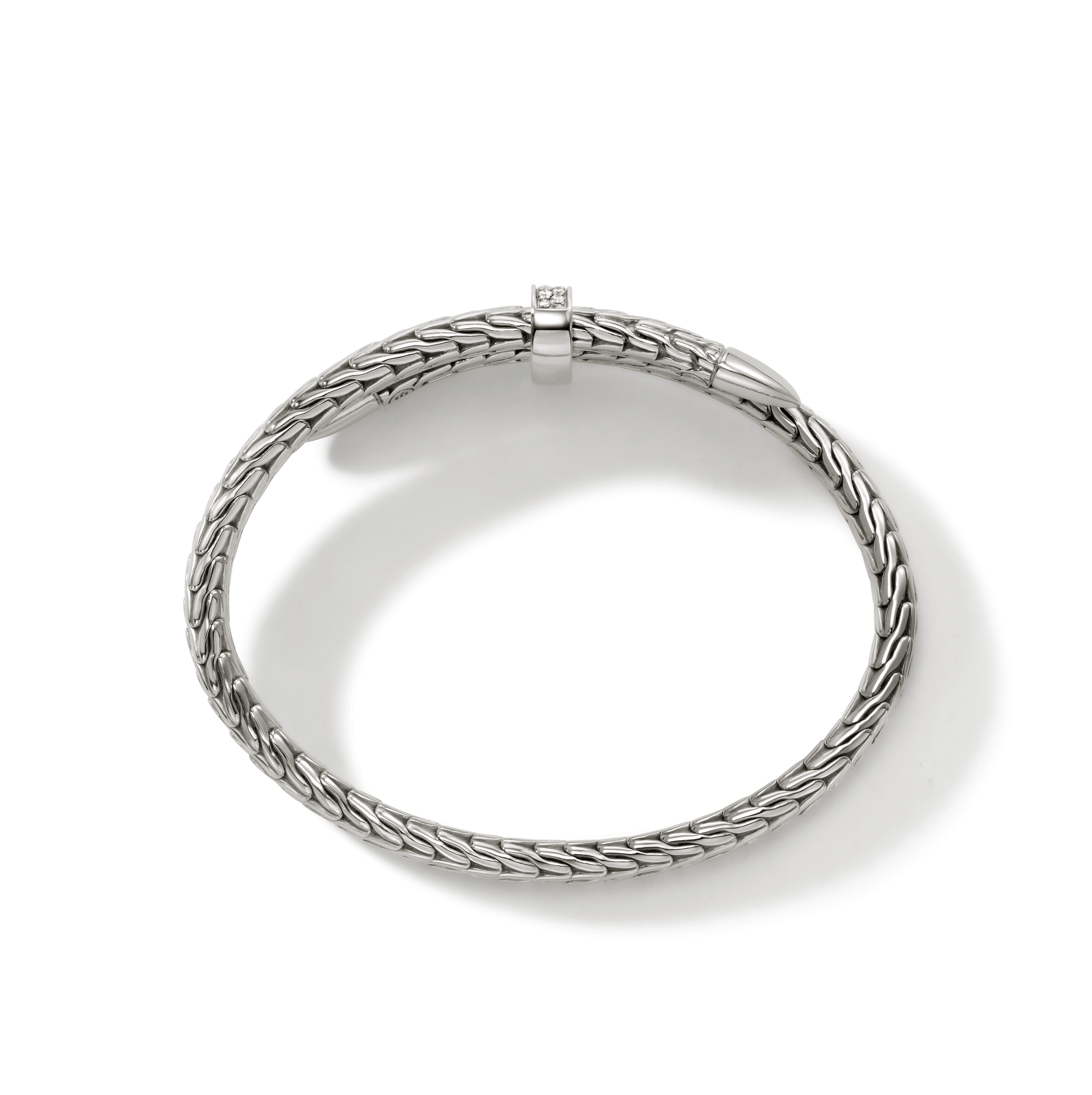 John Hardy Classic Chain Spear Silver Diamond Pave Bypass Flex Cuff