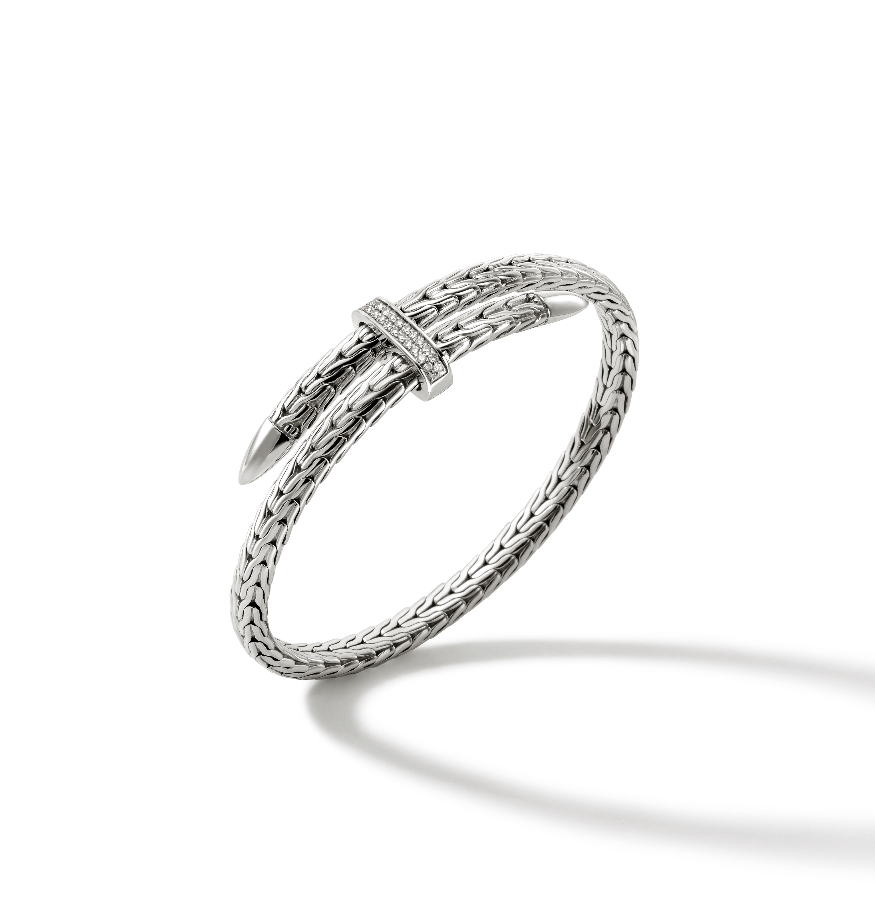 John Hardy Classic Chain Spear Silver Diamond Pave Bypass Flex Cuff