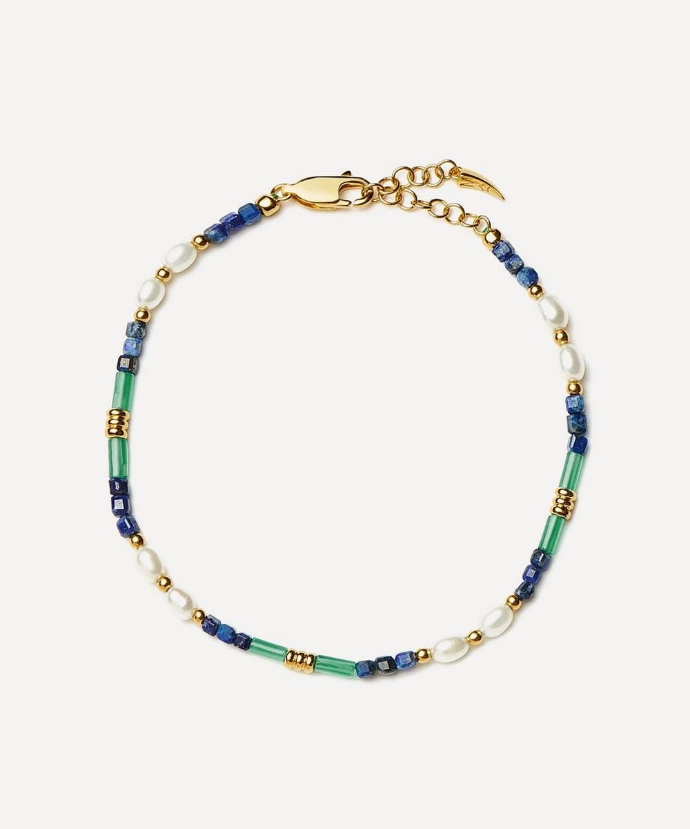 Missoma 18ct Gold - Plated Lagoon Blue Beaded Gemstone and Pearl Bracelet