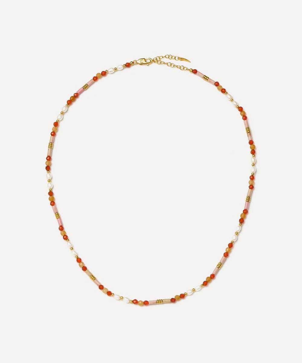 Missoma 18ct Gold - Plated Paloma Pink Beaded Gemstone and Pearl Short Necklace