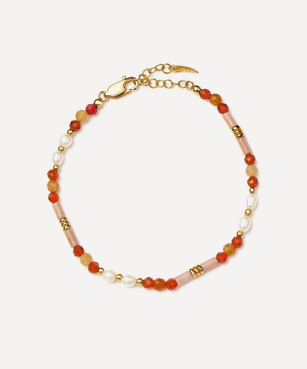 Missoma 18ct Gold - Plated Paloma Pink Beaded Gemstone and Pearl Bracelet