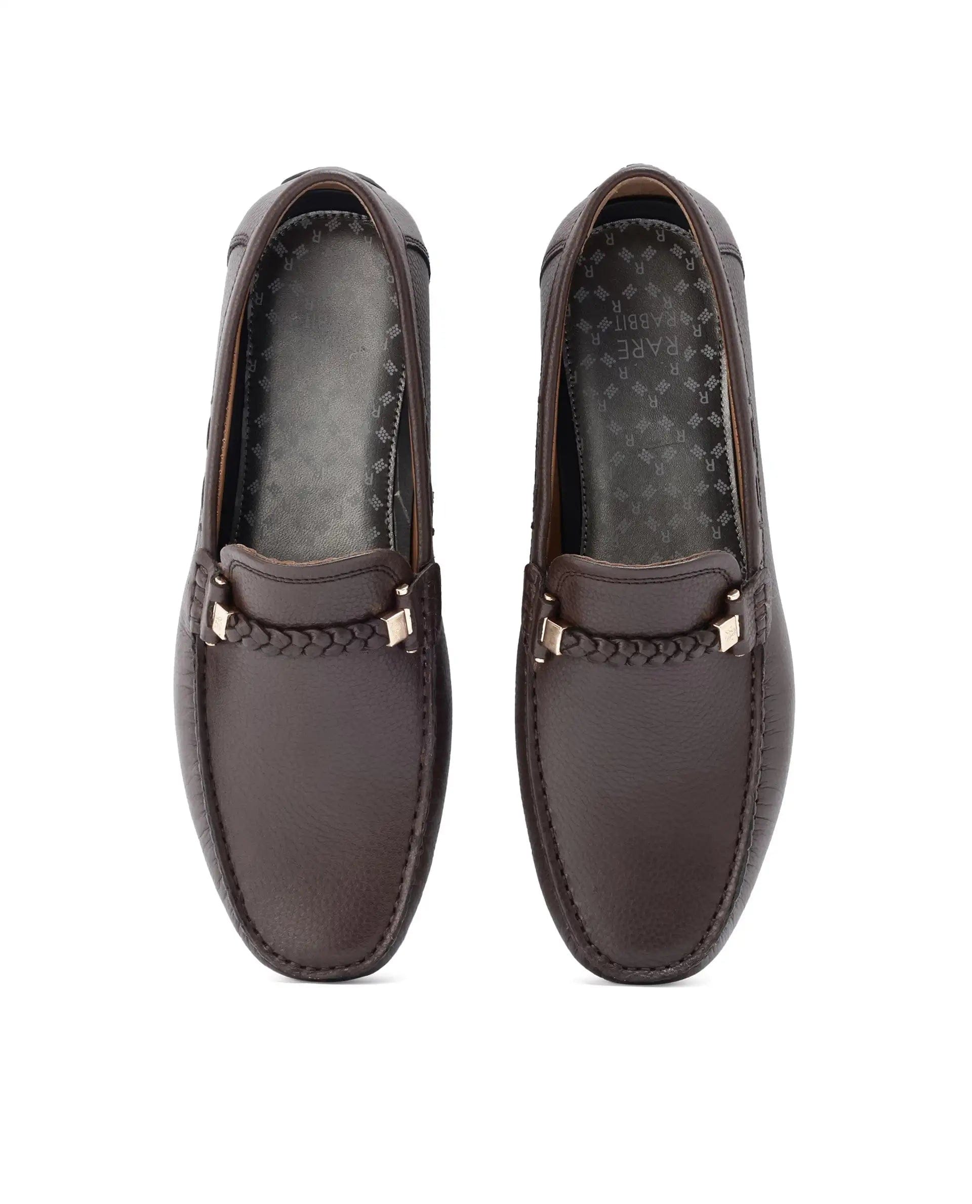 RAREZ Rare Rabbit Men's Grain Brown Slip - On Genuine Milled Leather Driving Moccasin
