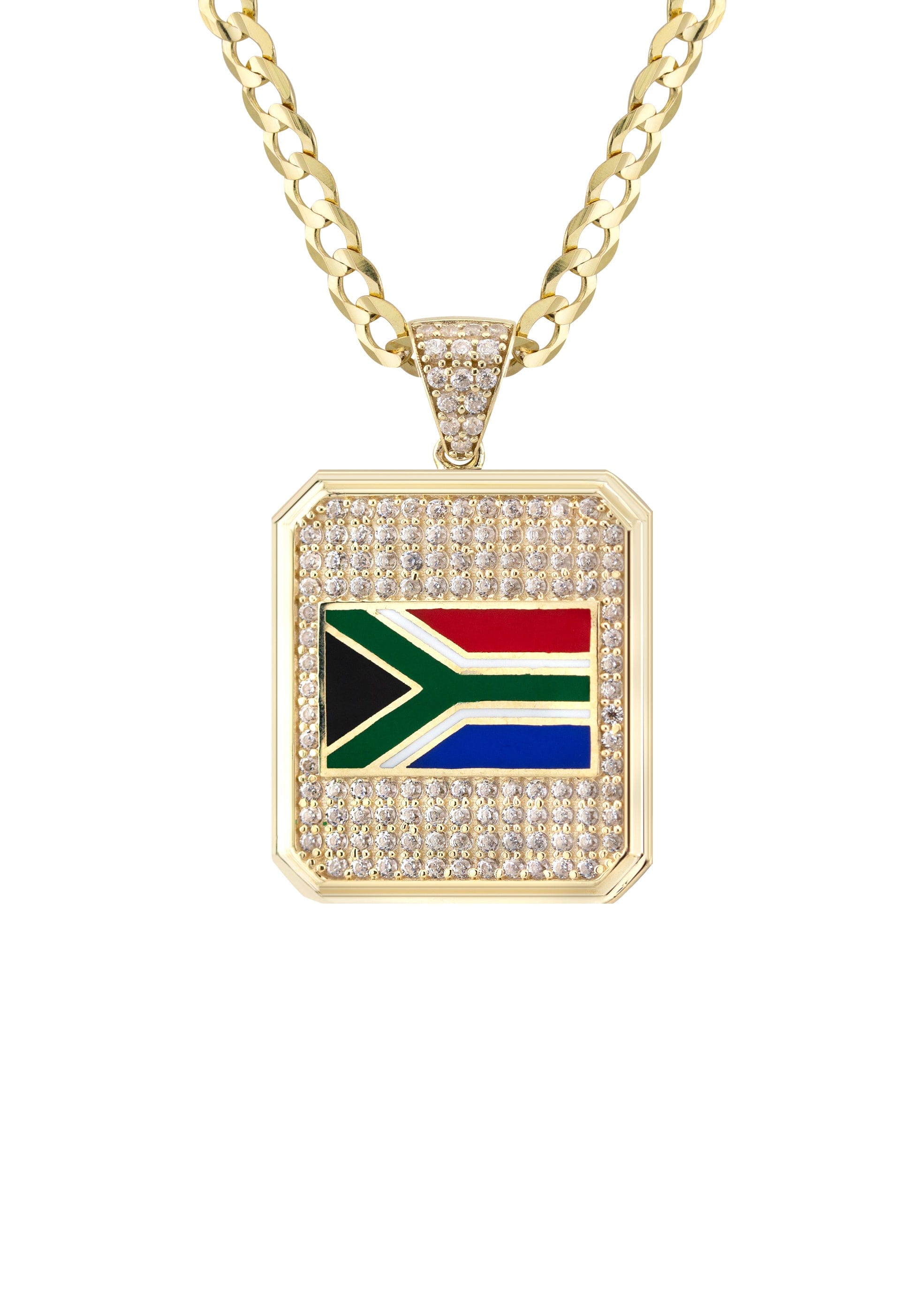 Manufacturer 1 10K Yellow Gold Flag of South Africa Necklace | Appx. 5 - 12 Grams