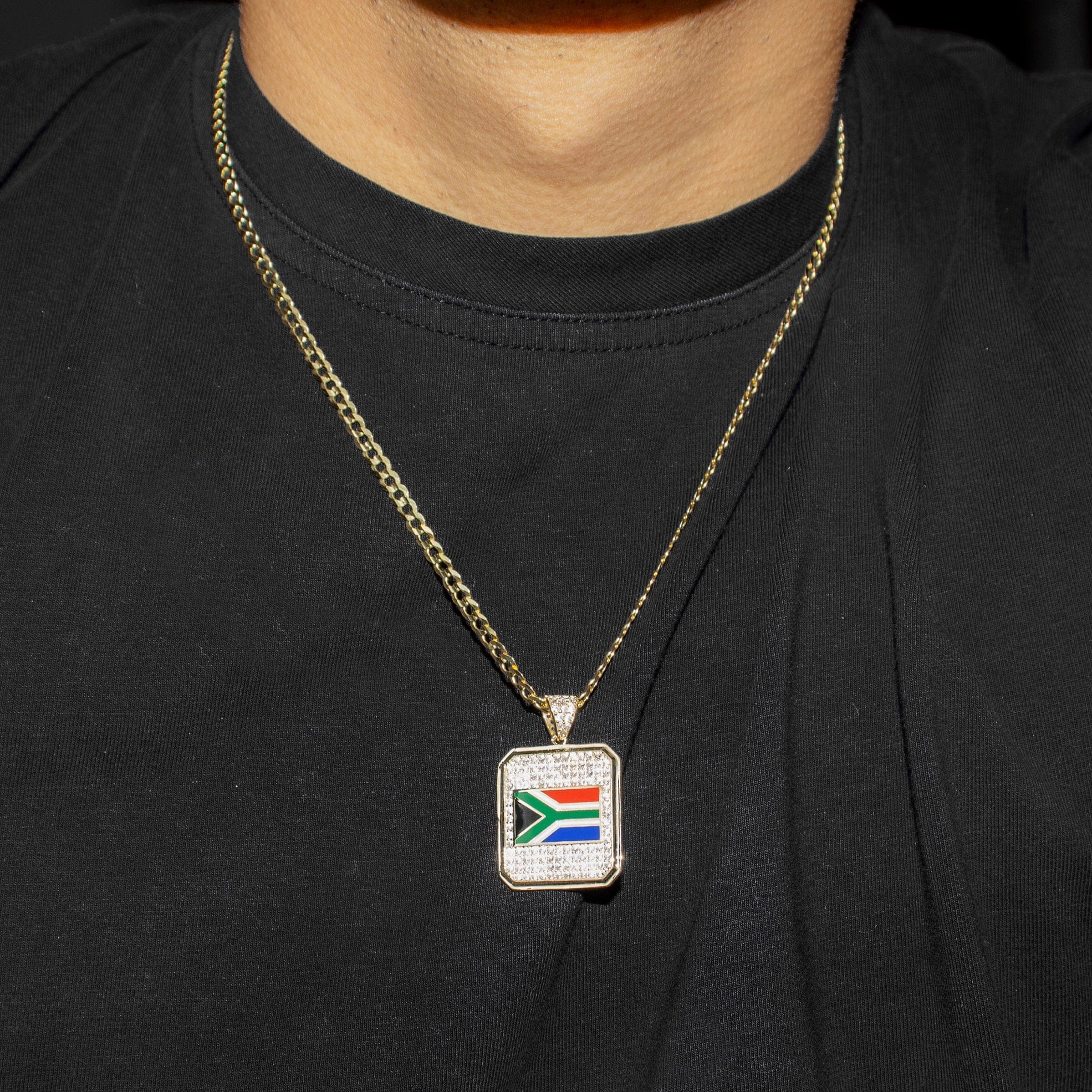 Manufacturer 1 10K Yellow Gold Flag of South Africa Necklace | Appx. 5 - 12 Grams
