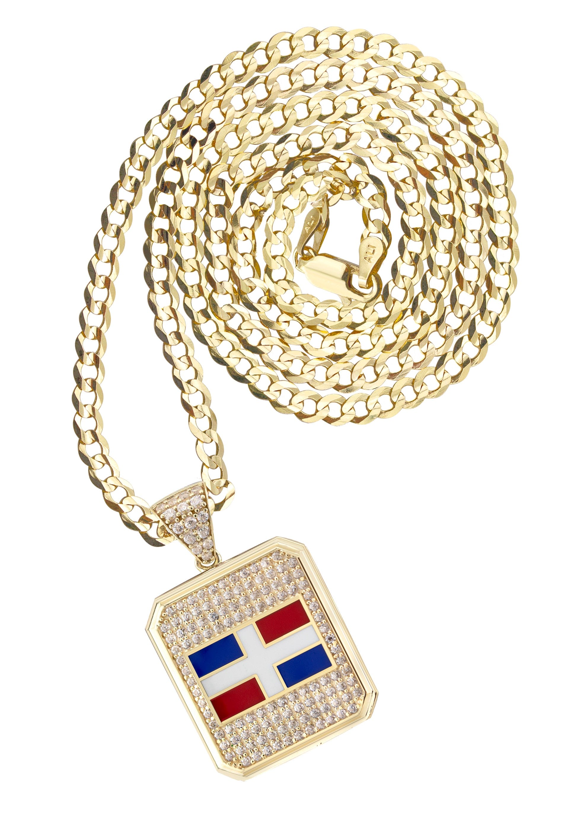 Manufacturer 1 10K Yellow Gold Flag of the Dominican Republic Necklace | Appx. 5 - 12 Grams