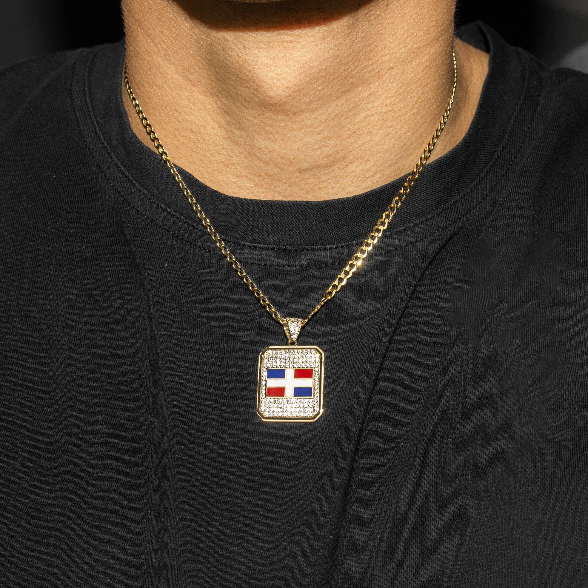 Manufacturer 1 10K Yellow Gold Flag of the Dominican Republic Necklace | Appx. 5 - 12 Grams