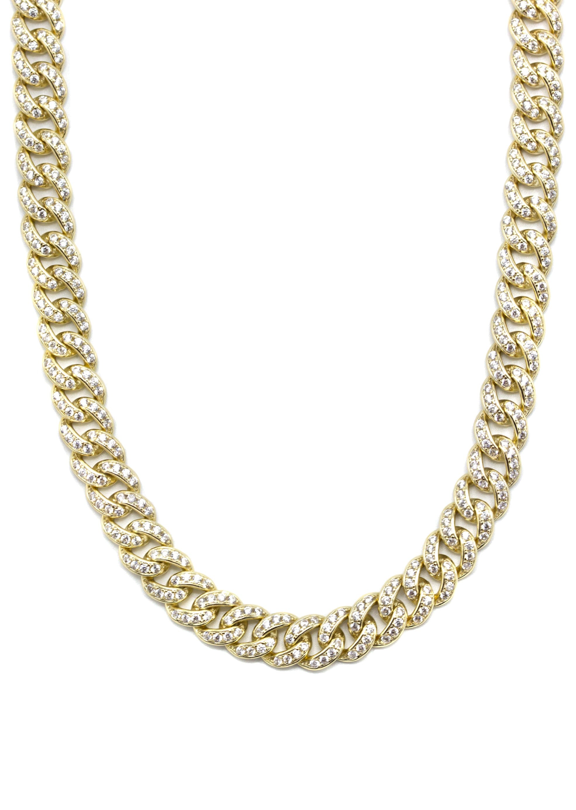 Manufacturer 43 Silver Chain - Gold Single Row Iced Out Miami Cuban Link Chain