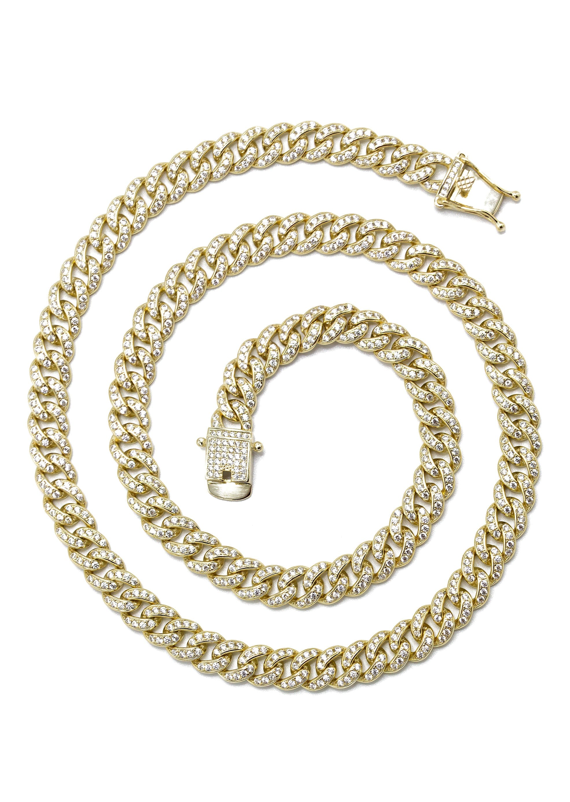 Manufacturer 43 Silver Chain - Gold Single Row Iced Out Miami Cuban Link Chain