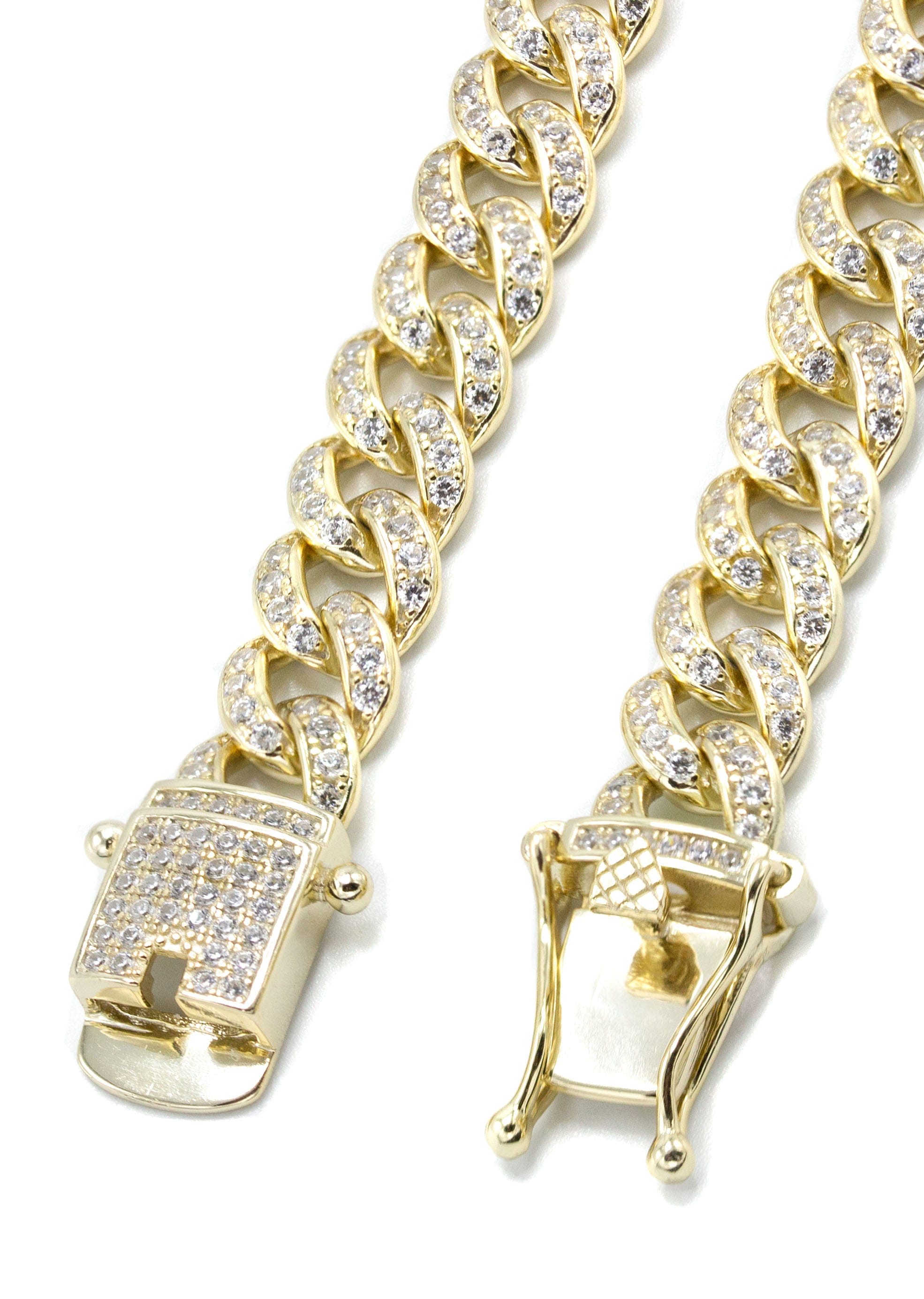 Manufacturer 43 Silver Chain - Gold Single Row Iced Out Miami Cuban Link Chain